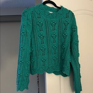 Green Knit Women's Sweater with pompoms